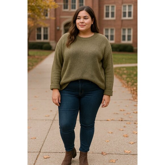 Old Navy Crewneck Sweater XXL Green Knit Heritage Relaxed Cozy Soft Pullover - Picture 1 of 8